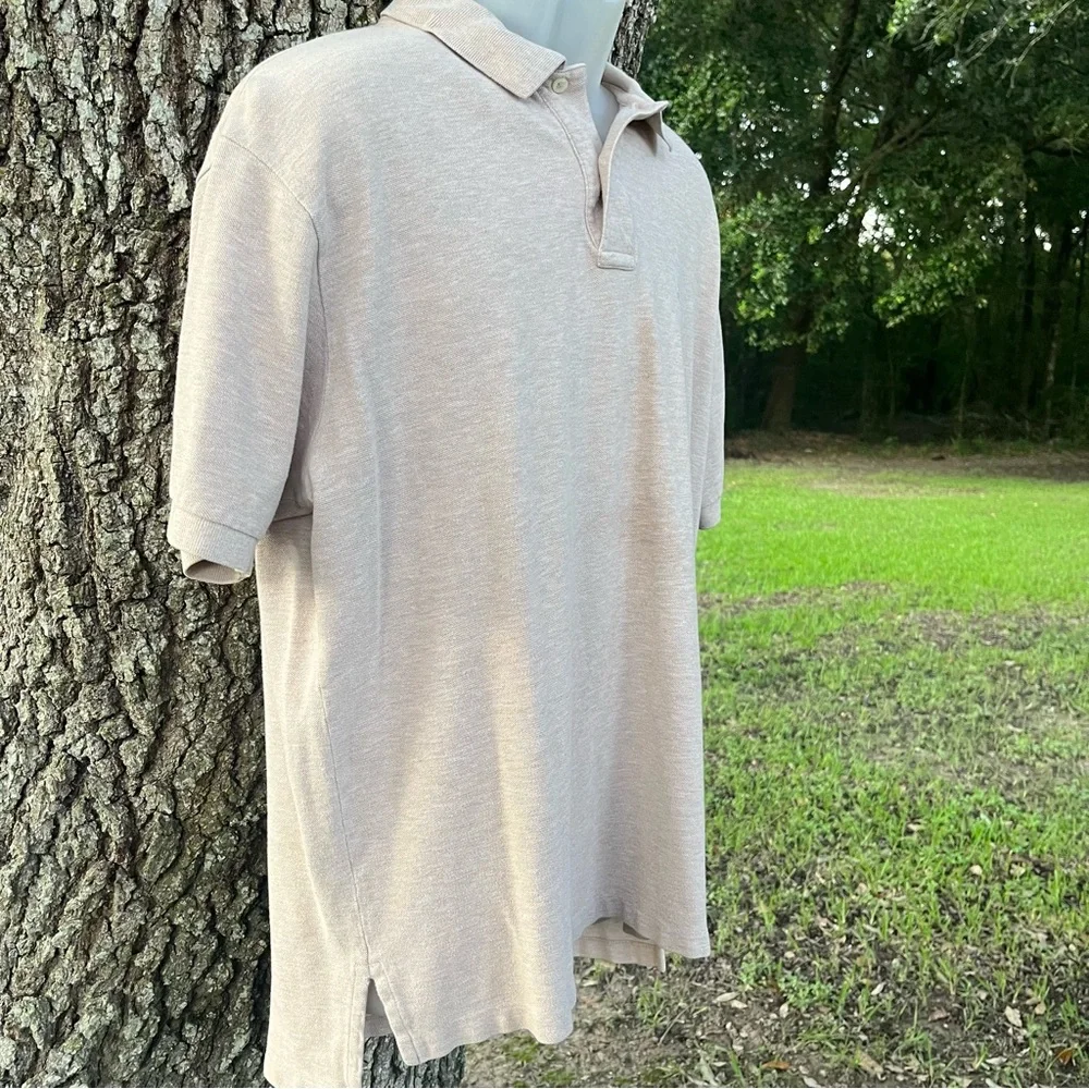 RALPH LAUREN TAN OATMEAL GRAY HORSE LOGO MENS SHORT SLEEVE POLO SHIRT COLLARED